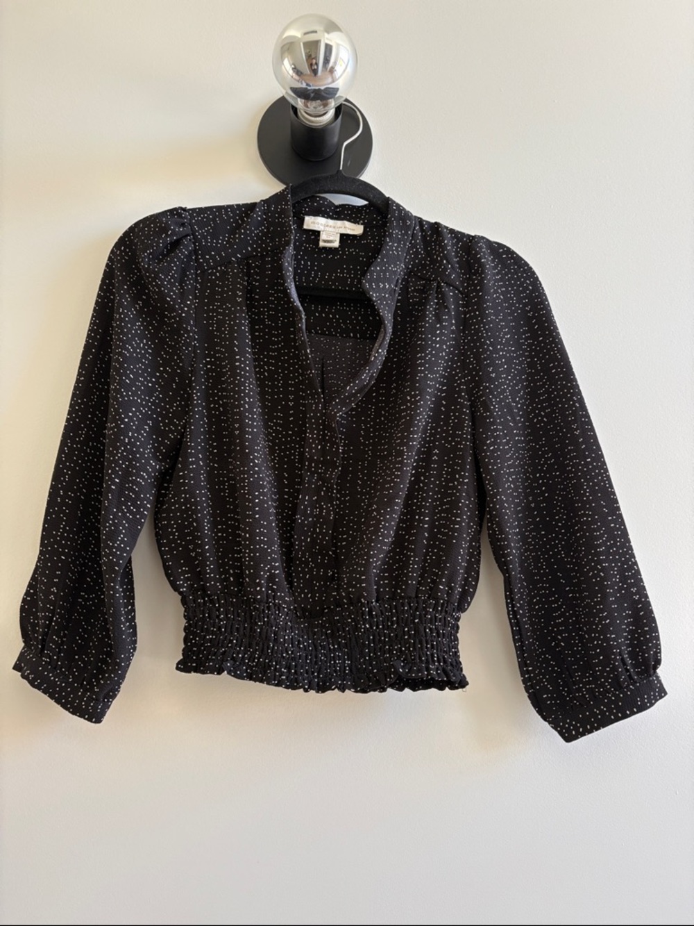 Monteau Black Smocked-Hem Dotted Blouse -